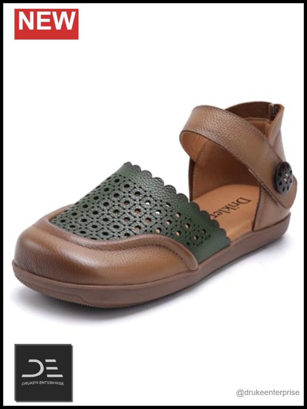 Women's Cut Out Flat Sandals Square Toe Mary Jane Comfort Leather Non-Slip